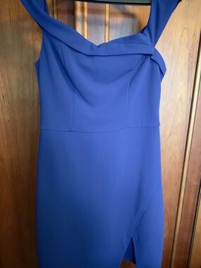 Sequin Hearts Royal Blue Off-Shoulder Sheath Dress